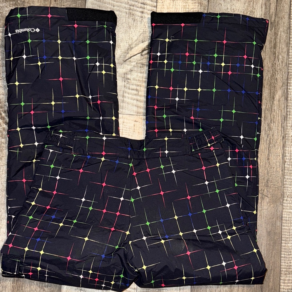 NWOT Columbia Black Pants with Colorful Geometric Design-size 14/16